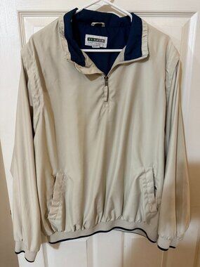 Turfer Sportswear Men’s Cream Navy Zip Windbreaker Jacket Size Large SKU082